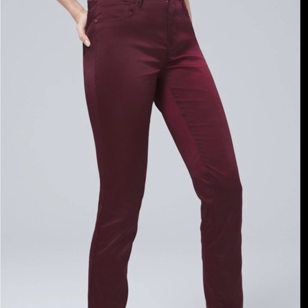 White House Black Market High Rise Burgundy Satin Jeans
